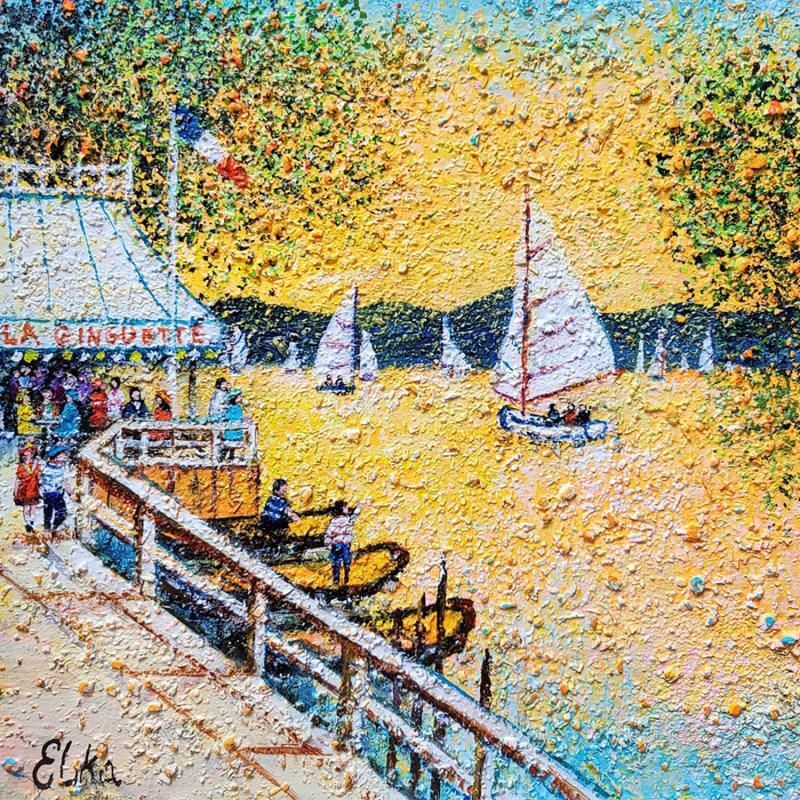Painting Fin de journée sur la Guinguette by Dessapt Elika | Painting Impressionism Acrylic Sand