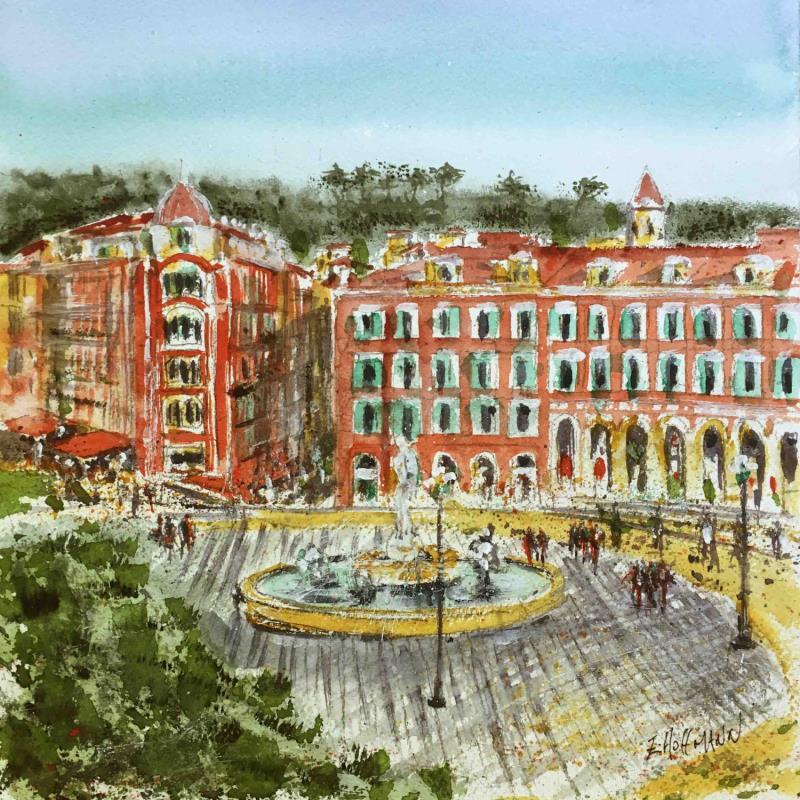 Painting Fontaine du soleil à Nice  by Hoffmann Elisabeth | Painting Figurative Landscapes Urban Watercolor