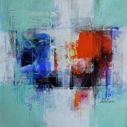 GAÏA" Tableau abstrait moderne peinture acrylique en relief bleu noir  argent blanc jaune de Naples Peinture par Nathalie Robert | Artmajeur