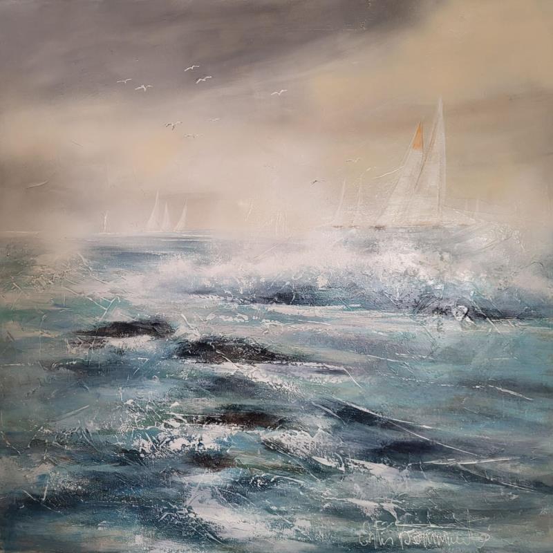 Painting BRUME SUR LE LAC by Ortis-Bommarito Nicole | Painting Figurative Acrylic Marine