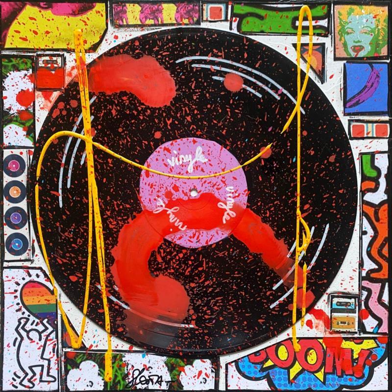 Painting POP VINYLE (rose) by Costa Sophie | Painting Pop-art Acrylic, Gluing, Upcycling Pop icons