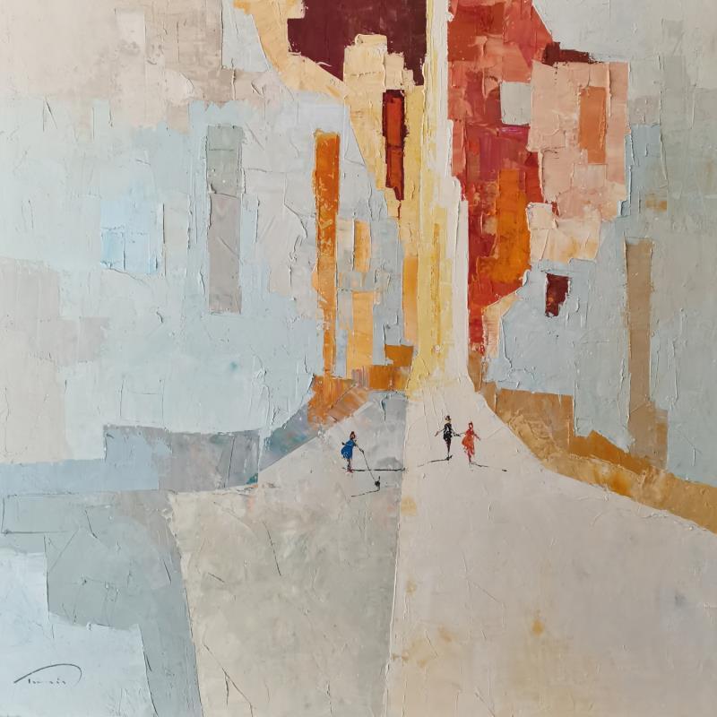 Peinture Le couple par Tomàs | Tableau Abstrait Huile scènes de vie, Urbain