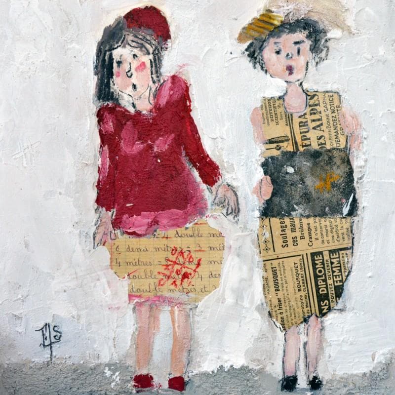 Painting Rose et Emma by Soizeau Françoise | Painting Figurative Mixed Life style