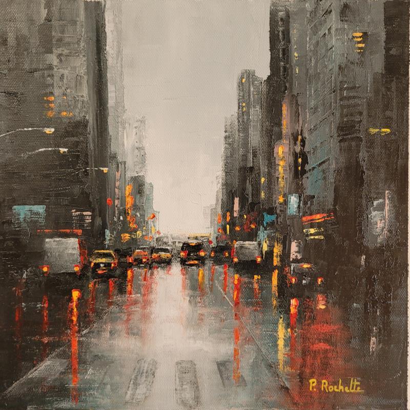 Peinture Un soir de pluie  par Rochette Patrice | Tableau Figuratif Urbain Huile