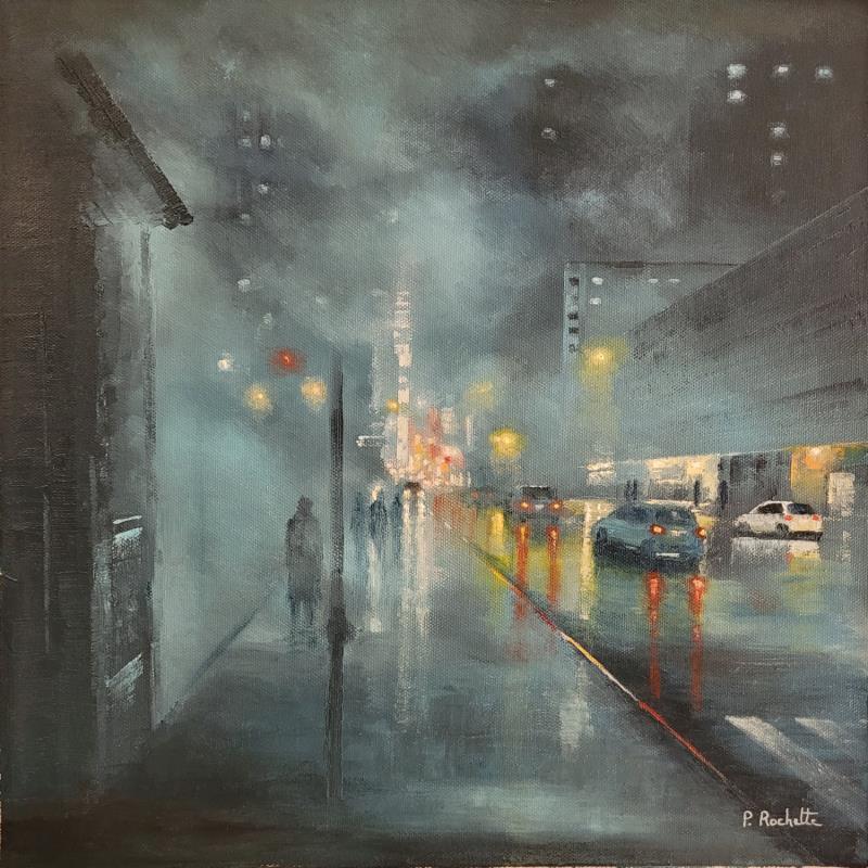 Painting Foggy evening  by Rochette Patrice | Painting Figurative Oil Urban