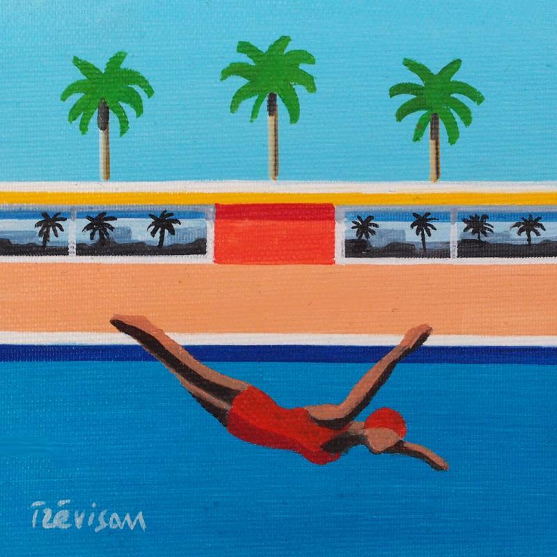 Gemälde Three palms von Trevisan Carlo | Gemälde Surrealismus Sport Architektur Minimalistisch Öl