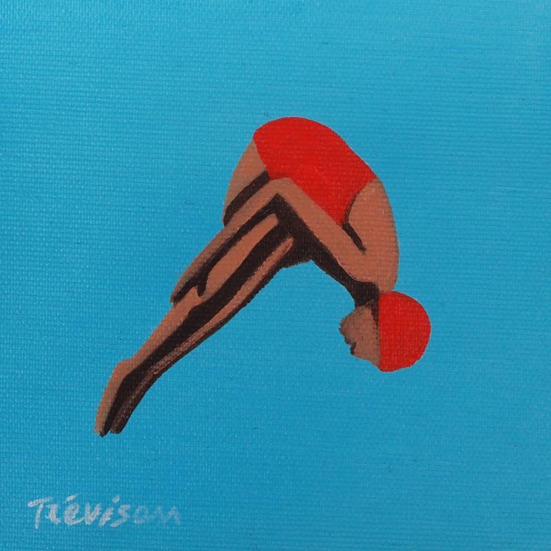 Painting Red jump by Trevisan Carlo | Painting Surrealism Marine Sport Minimalist Oil