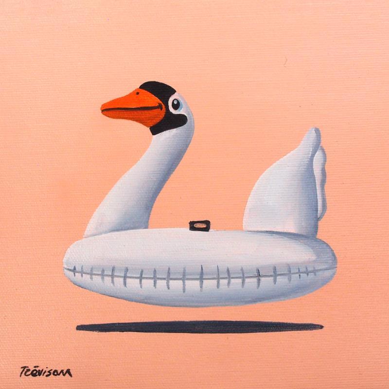 Gemälde Swan in pink von Trevisan Carlo | Gemälde Surrealismus Marine Pop-Ikonen Minimalistisch Öl