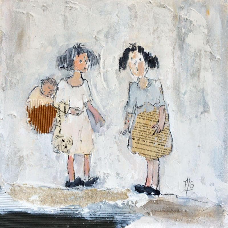Peinture Les voisines par Soizeau Françoise | Tableau Figuratif Acrylique scènes de vie