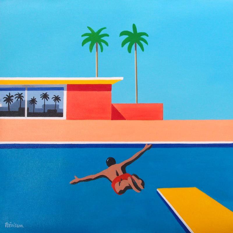 Gemälde Jump von Trevisan Carlo | Gemälde Surrealismus Sport Architektur Minimalistisch Öl