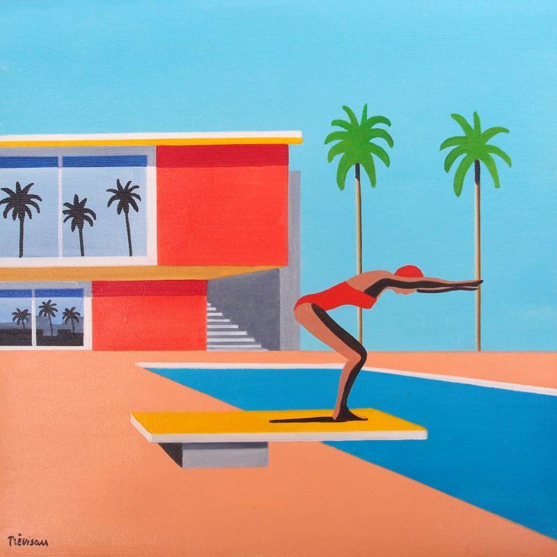 Gemälde Red House von Trevisan Carlo | Gemälde Surrealismus Sport Natur Architektur Öl
