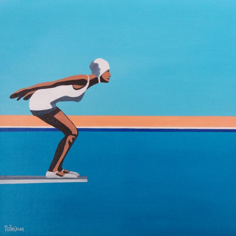 Painting White diver by Trevisan Carlo | Painting Surrealism Marine Sport Minimalist Oil