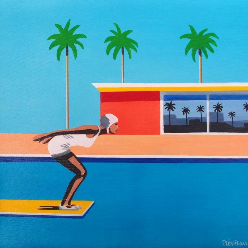 Gemälde Ready for jump von Trevisan Carlo | Gemälde Surrealismus Sport Architektur Minimalistisch Öl