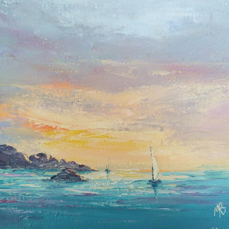Painting Coucher de soleil en mer by Blandin Magali | Painting Figurative Landscapes Oil