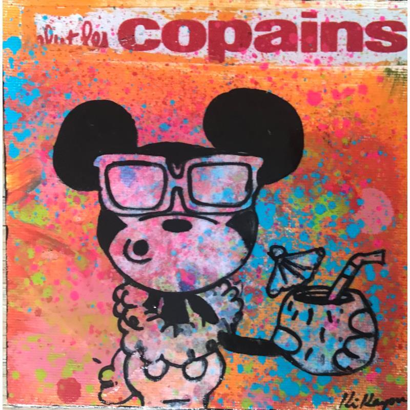Painting Mickey beach by Kikayou | Painting Pop-art Acrylic, Gluing, Graffiti Pop icons