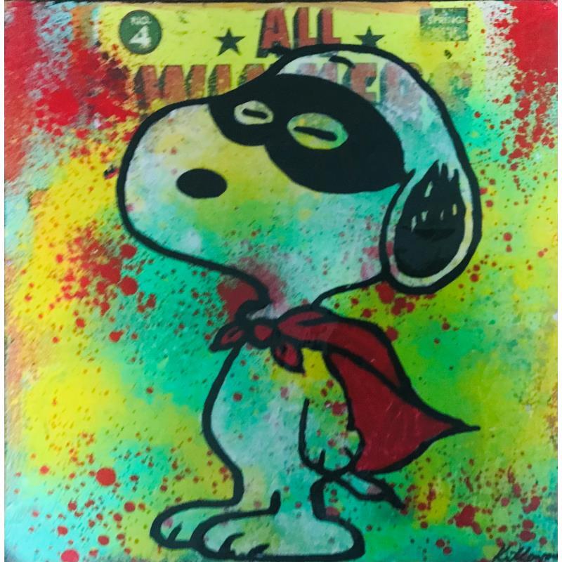 Painting Snoopy super héros  by Kikayou | Painting Pop-art Pop icons Graffiti Acrylic Gluing