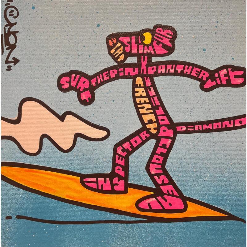 Painting SURFING PINK PANTHER by Cmon | Painting Pop-art Pop icons
