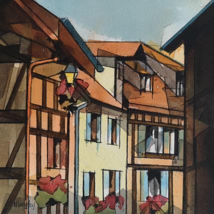Painting Maisons alsaciennes lanterne by Langlois Jean-Luc | Painting Figurative Watercolor Urban