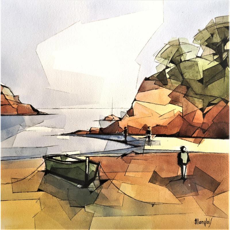 Painting Marée basse by Langlois Jean-Luc | Painting Figurative Watercolor Marine