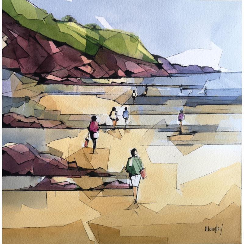 Painting Plage by Langlois Jean-Luc | Painting Figurative Watercolor Marine