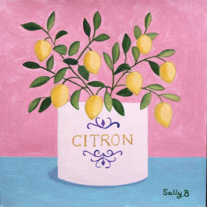 Painting Citron by Sally B | Painting Naive art Acrylic still-life