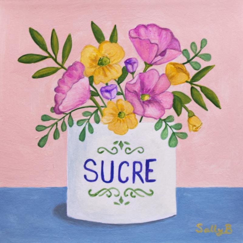 Peinture Fleurs sucre par Sally B | Tableau Art naïf Acrylique Natures mortes