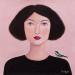 Peinture Femme avec oiseau sur l'épaule par Sally B | Tableau Figuratif Portraits Acrylique