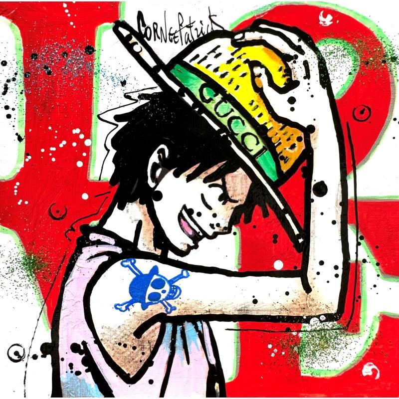 Peinture Luffy loves Gucci par Cornée Patrick | Tableau Pop art Graffiti, Huile icones Pop