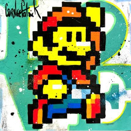 Painting Mario pixel, green love by Cornée Patrick | Painting Pop-art Graffiti, Oil Cinema, Life style, Pop icons