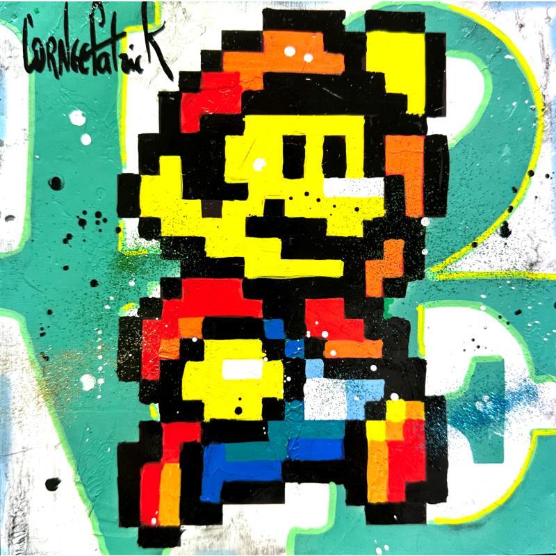Gemälde Mario pixel, green love von Cornée Patrick | Gemälde Pop-Art Kino Pop-Ikonen Alltagsszenen Graffiti Öl