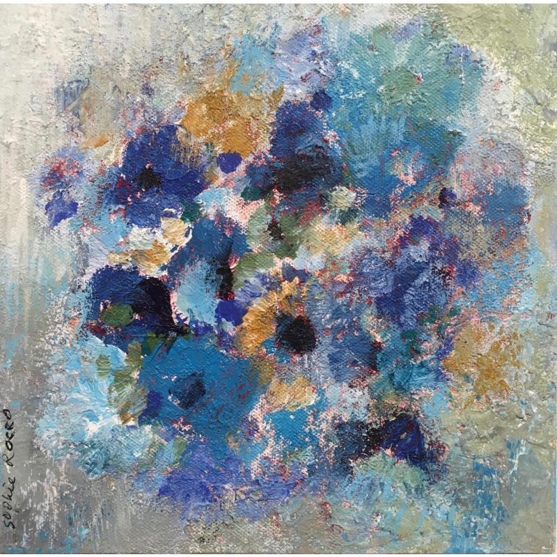 Peinture Je suis fleur bleue par Rocco Sophie | Tableau Art Singulier Nature Acrylique Collage Sable