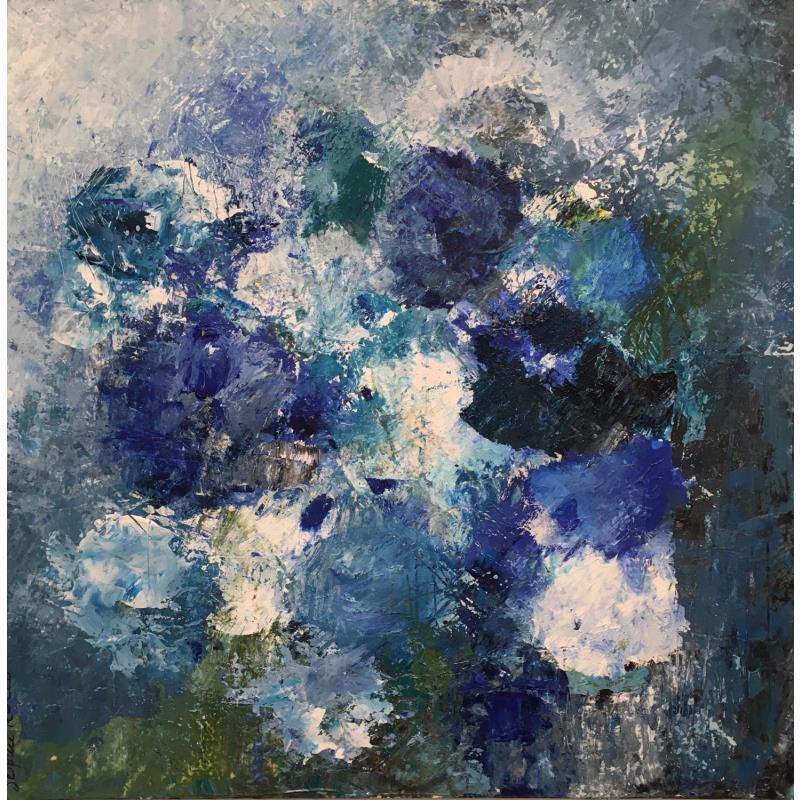 Peinture Fleurs bleues par Rocco Sophie | Tableau Art Singulier Nature Acrylique Collage Sable