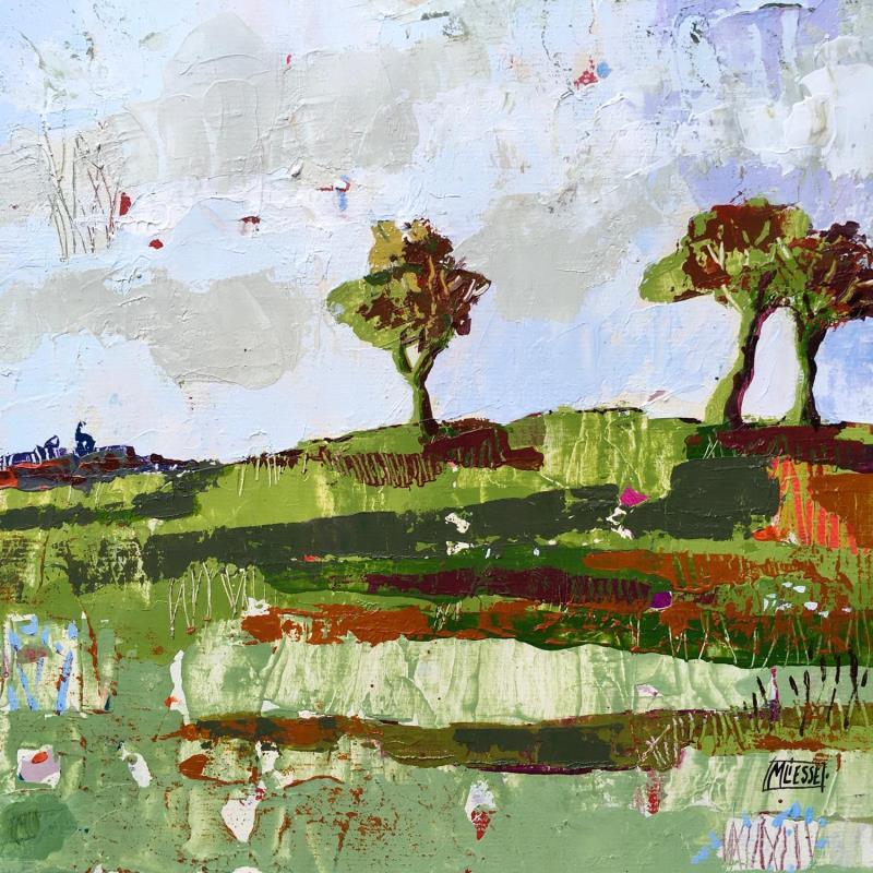 Gemälde Douceur dans la plaine  von Bertre Flandrin Marie-Liesse | Gemälde Figurativ Acryl, Collage Landschaften, Natur