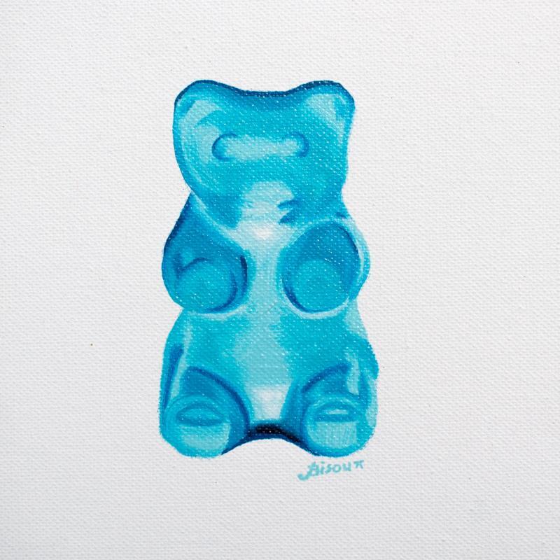 Painting Blue gummy bear by Bisoux Morgan | Painting Figurative Animals Still-life Oil