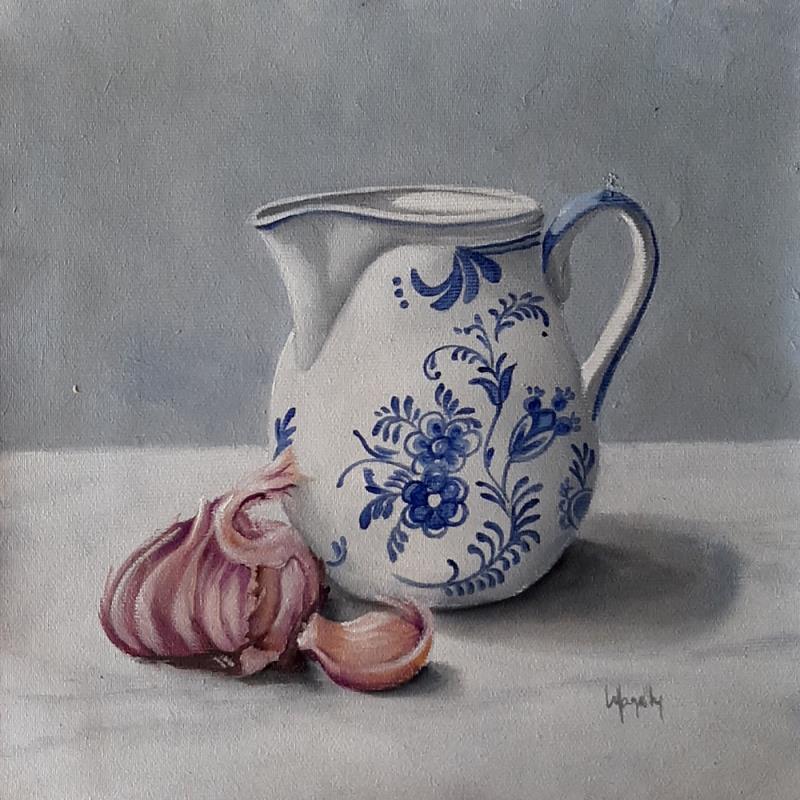 Painting Delft Jar and Garlic by Gouveia Magaly  | Painting Figurative Oil Still-life