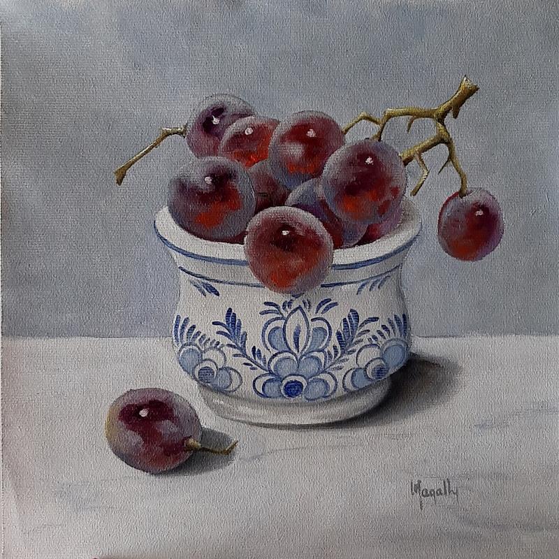 Painting Mini DelftPot with Grapes by Gouveia Magaly  | Painting Figurative Oil Still-life
