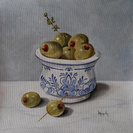Gemälde Mini DelftPot with Olives von Gouveia Magaly  | Gemälde Figurativ Öl Stillleben
