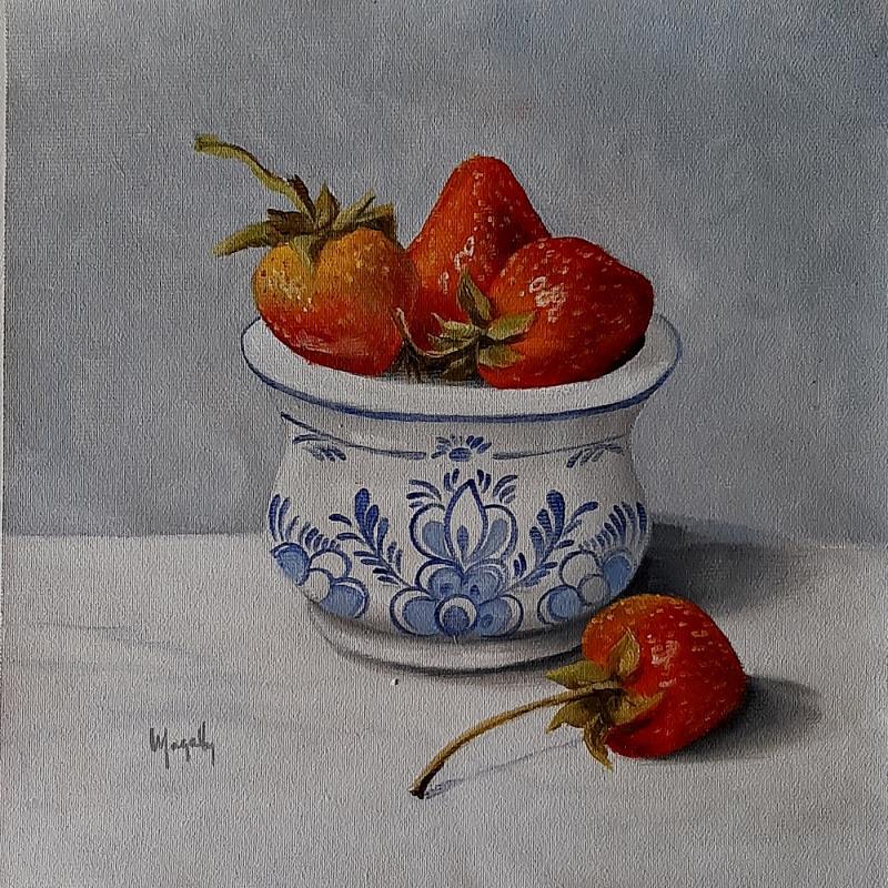 Peinture Mini DelftPot with Strawberries par Gouveia Magaly  | Tableau Figuratif Huile Natures mortes