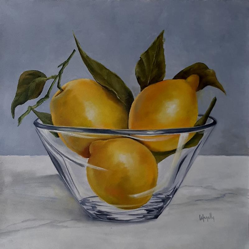 Peinture Crystal Bowl of Lemons par Gouveia Magaly  | Tableau Figuratif Natures mortes Huile