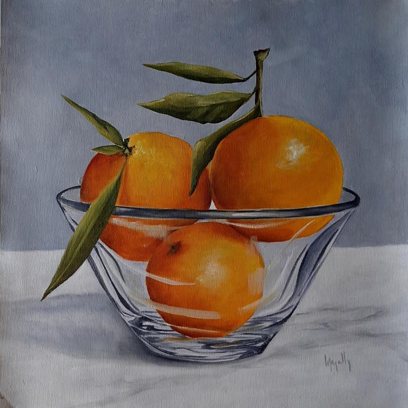 Peinture Crystal Bowl of Tangerines par Gouveia Magaly  | Tableau Figuratif Huile Natures mortes