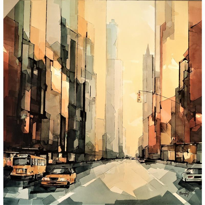 Painting NEW_YORK 1 by Langlois Jean-Luc | Painting Figurative Watercolor Urban