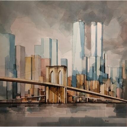 Painting BROOKLYN by Langlois Jean-Luc | Painting Figurative Watercolor Architecture, Urban