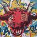 Painting Red cow by Okuuchi Kano  | Painting Pop-art Pop icons Animals Gluing