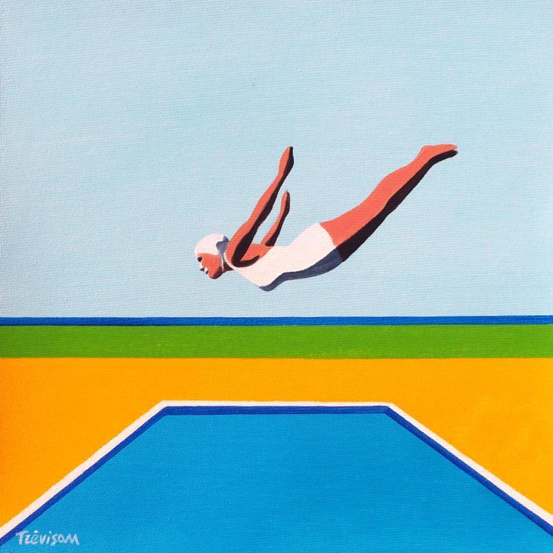 Painting White diver by Trevisan Carlo | Painting Surrealism Oil Sport