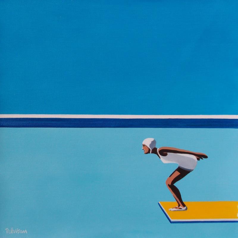 Peinture White diver par Trevisan Carlo | Tableau Surréalisme Marine Sport Minimaliste Huile