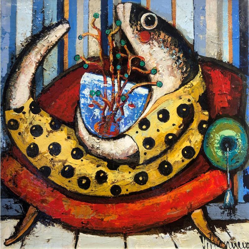 Peinture Cuento Tiburon par Villanueva Puigdelliura Natalia | Tableau Figuratif Acrylique, Collage, Résine animaux