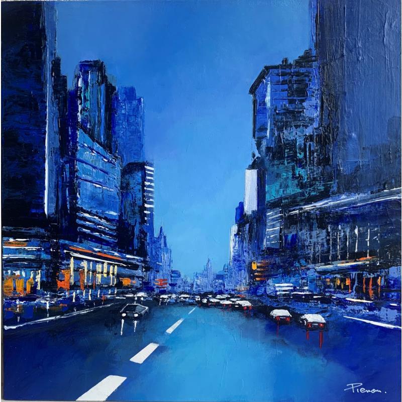 Painting Blue Night  by Pienon Cyril | Painting Abstract Landscapes Acrylic Sand