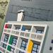 Peinture Unité d'habitation hommage Corbusier - Fond mosaïc papiers par Marek | Tableau Matiérisme Urbain Architecture Carton Acrylique Collage Upcycling