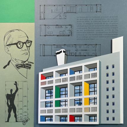 Painting Unité d'habitation hommage Corbusier - Fond mosaïc papiers by Marek | Painting Subject matter Acrylic, Cardboard, Gluing, Upcycling Architecture, Urban