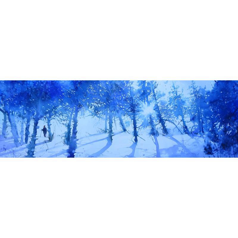 Painting Dans la lumière bleue des pins by Abbatucci Violaine | Painting Figurative Watercolor Landscapes